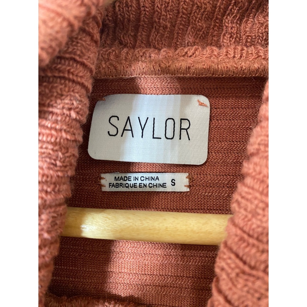 Saylor Terracotta Rust Ribbed Wool Blend Ruffle Turtleneck Wrap Mini Dress Small - Picture 4 of 5
